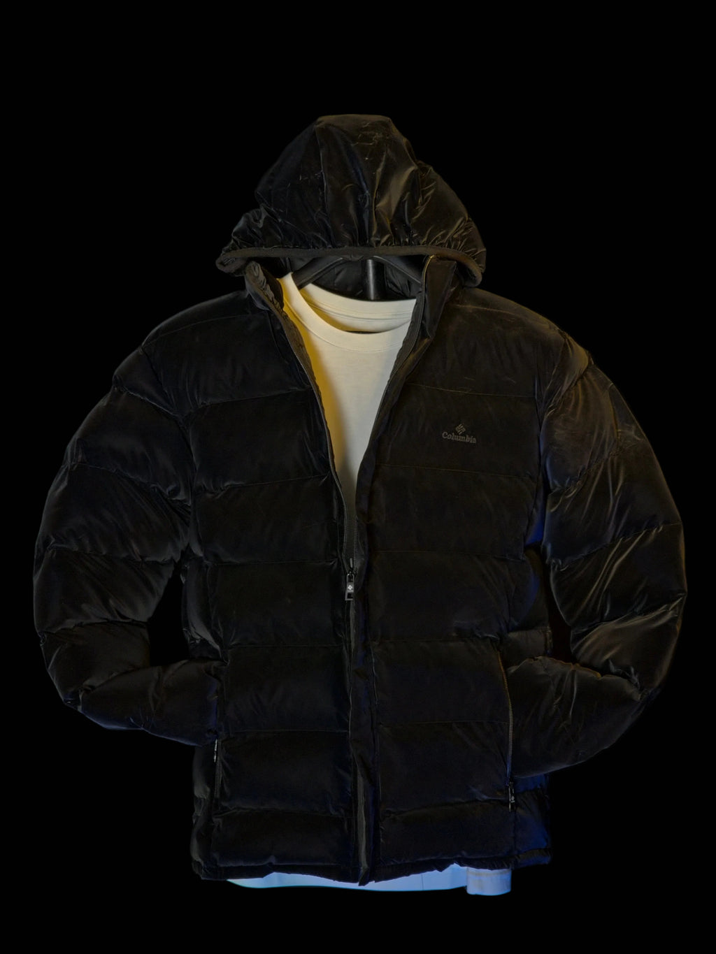 Black Velvet Hooded Puffer Jacket