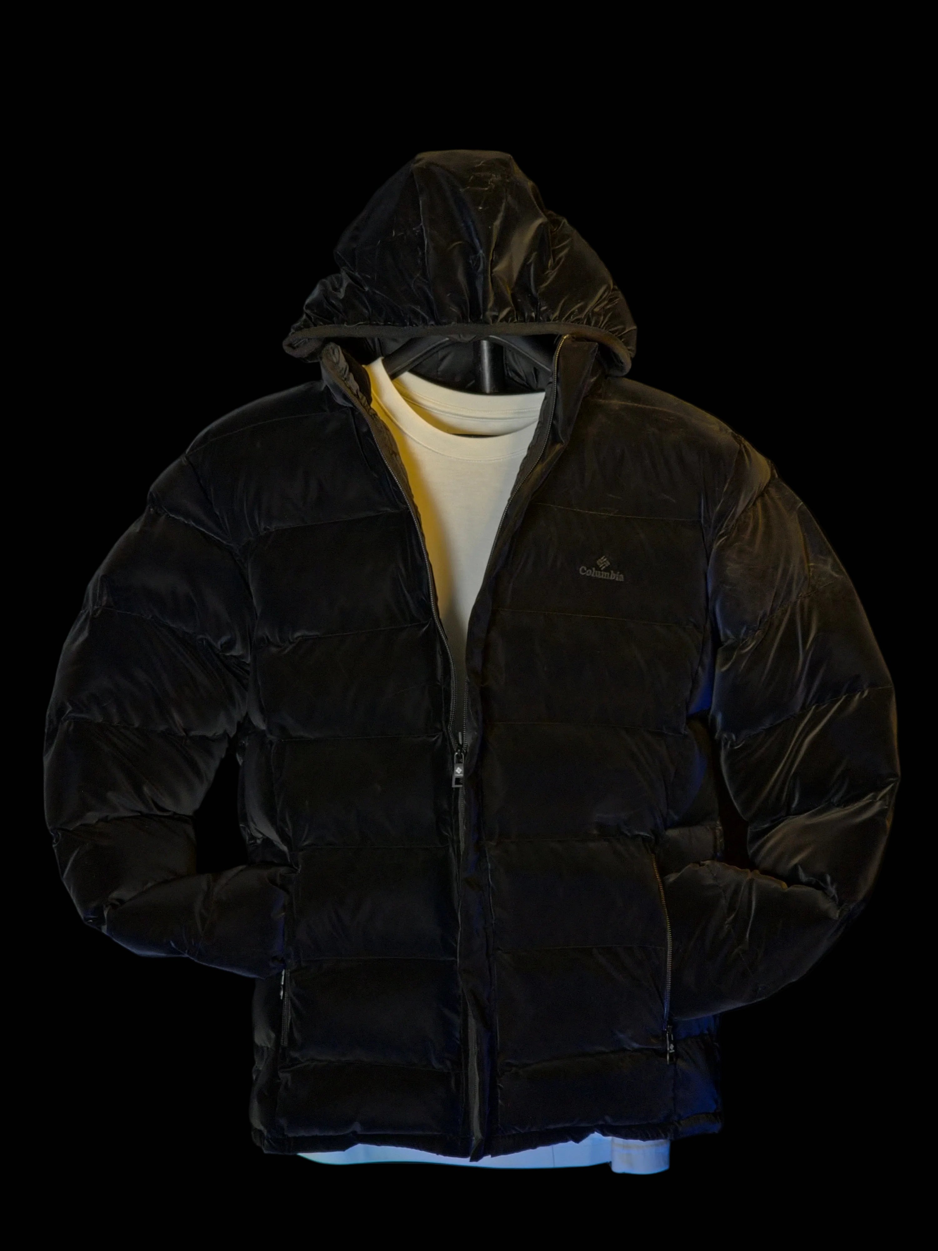 Black Velvet Hooded Puffer Jacket