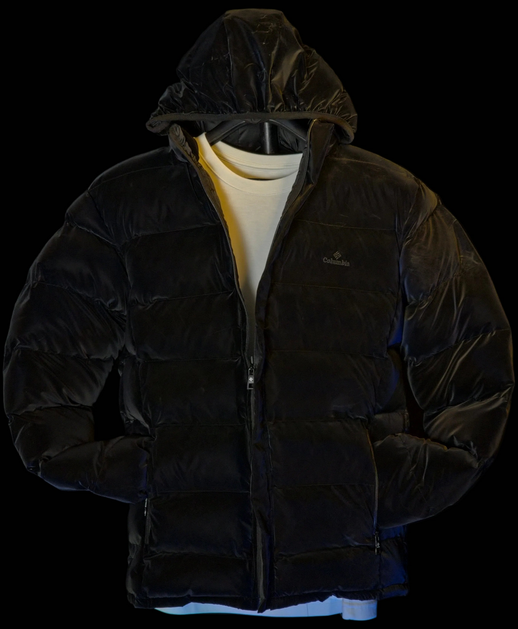 Black Velvet Hooded Puffer Jacket