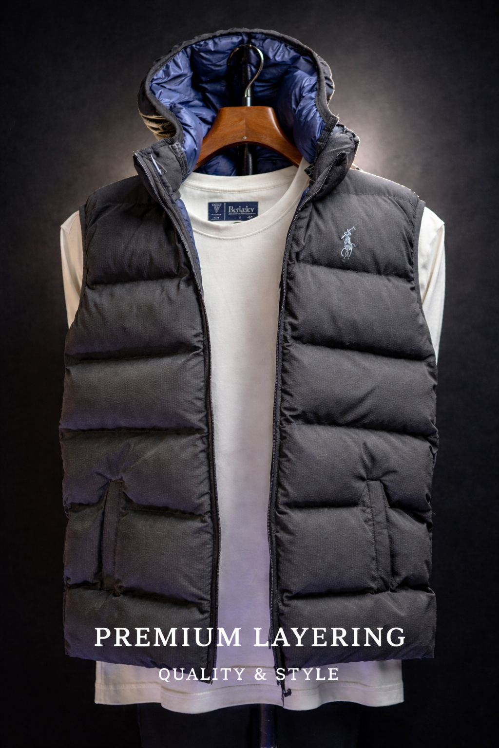 Men's Black Big Pony Down Puffer Vest