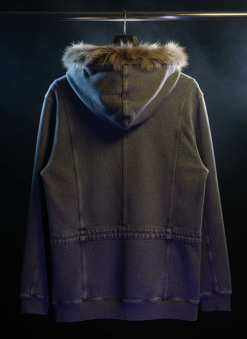 Men's Vintage Black Denim Hoodie