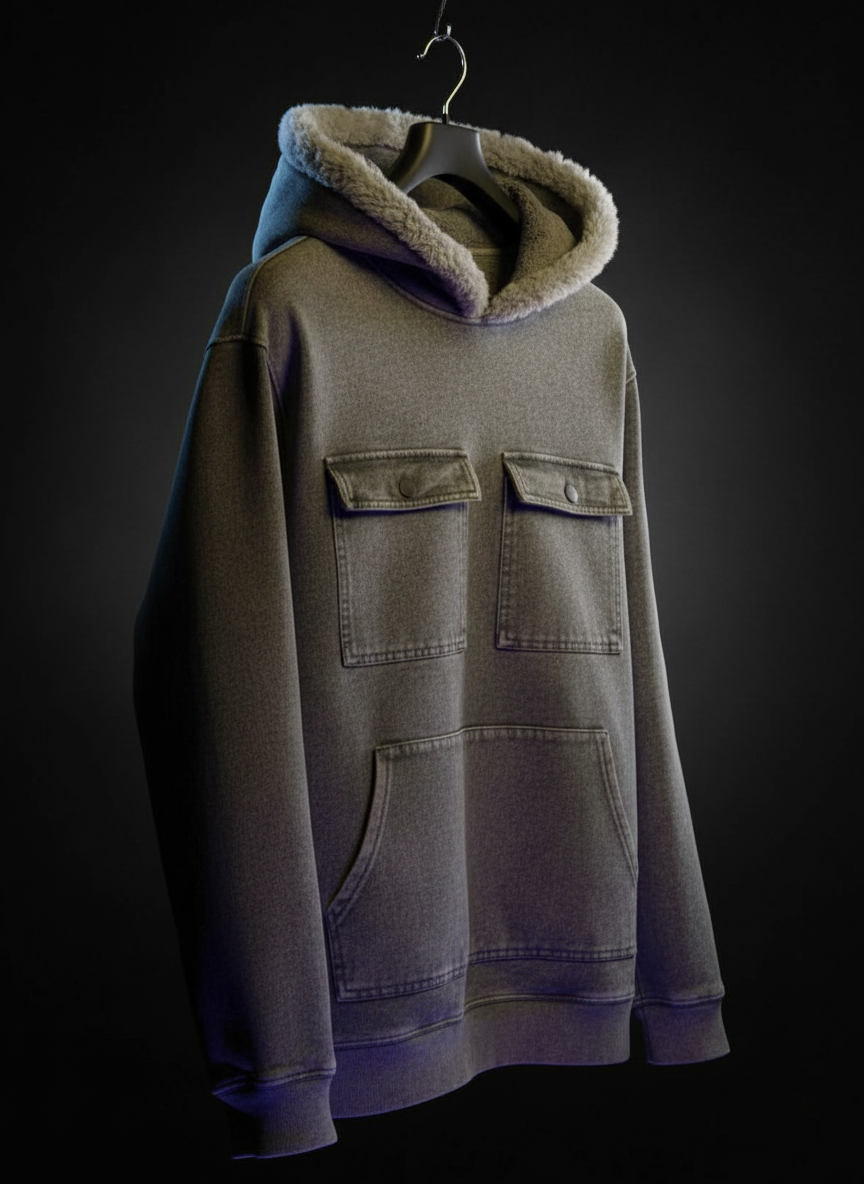 Men's Vintage Black Denim Hoodie